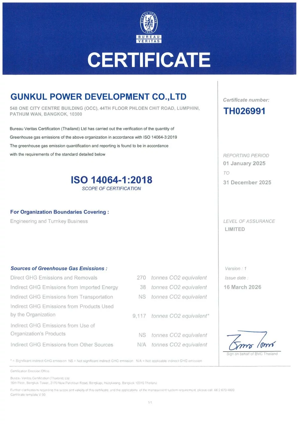 Greenhouse Gases Verification Statement